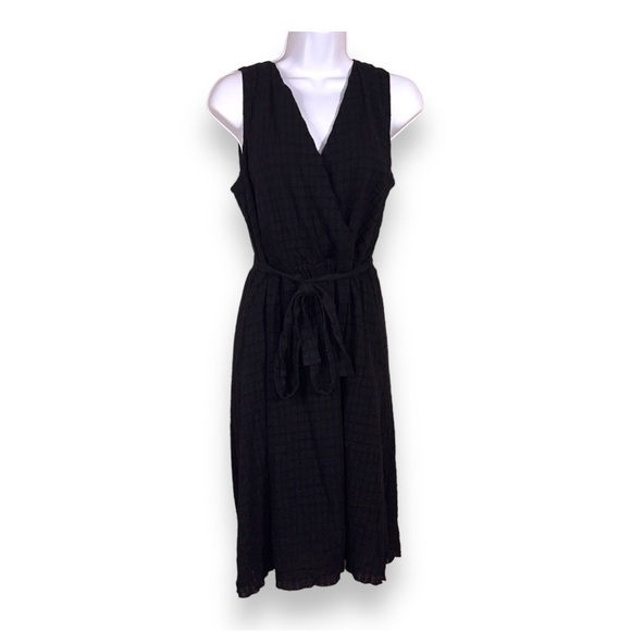 NEW LAURA SCOTT BLACK SLEEVELESS DRESS BELTED VNECK BWT CLASSIC COTTON - Picture 1 of 12